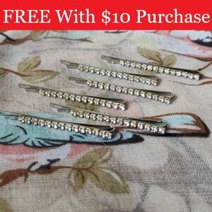 Silver Tone Rhinestone Bobby Pins Set of Six Hair Jewelry New on Card RED BANNER